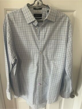 Nordstrom Light Blue Shirt with Navy Windowpane Grid